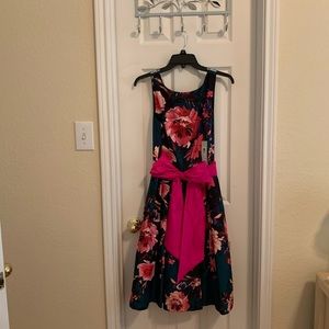 Hunter green cocktail dress with bow sash